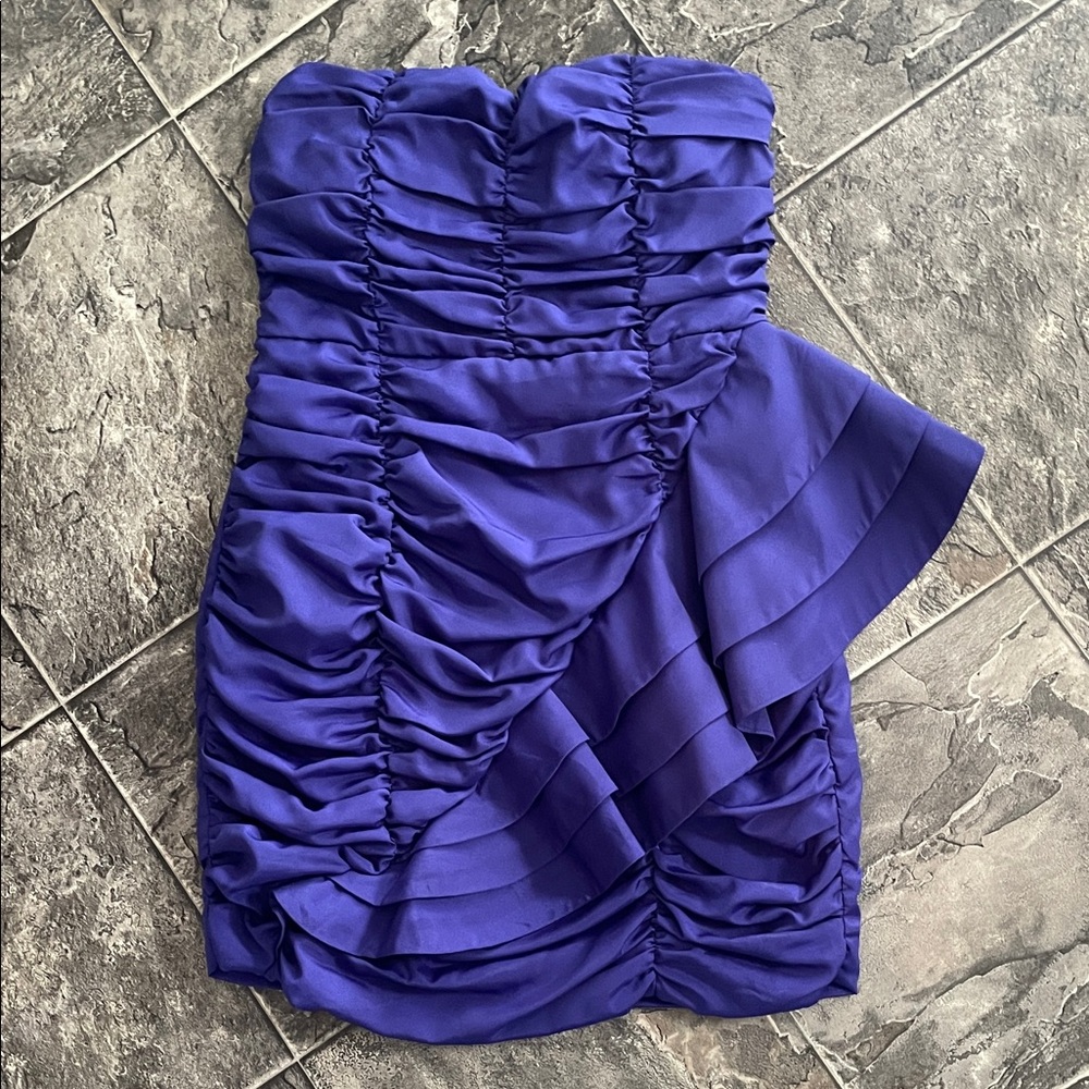 YA LOS ANGELES Y2K Purple Strapless Rouched Party Dress Ruffle Accent 90s Retro